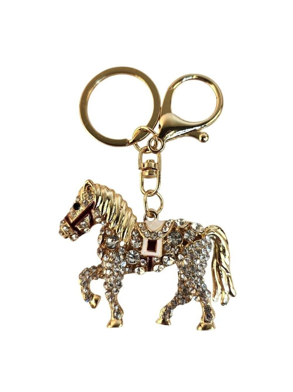 Golden Horse Rhinestone Keychain Ornament With Moveable Tail, Gift For Horse Lov